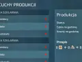 Menu łańcuchy produkcyjne fs22 pokazuje szklarnie z pomidorami, sałatą i truskawkami. Przepis na ciasto wymaga składników.