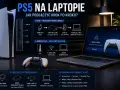 Instrukcja jak grać na laptopie z PS5 przez Remote Play. Pokazano połączenie HDMI i opcję Remote Play przez Wi-Fi/LAN.