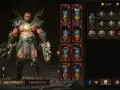 Barbarzyńca z Diablo 2, poziom 60, w potężnym pancerzu i z dwoma toporami. Jego ekwipunek sugeruje potężny diablo 2 barbarzyńca build.