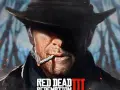 Mężczyzna w kapeluszu pali papierosa, w tle logo Red Dead Redemption III.