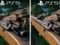 Porównanie grafiki War Thunder na PS5 i PS5 Pro. Widok z perspektywy pierwszej osoby na karabin w lesie.
