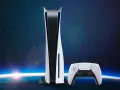 Konsola PS5 i kontroler DualSense na tle kosmosu z widokiem na Ziemię. Premiera PS5 była przełomem.