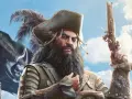 Piracki kapitan z pistoletem i czarną flagą z czaszką, jak z remake'u Black Flag.