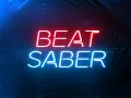 Neonowy napis "BEAT SABER" w kolorach czerwonym i niebieskim, idealny do gry na PS5.