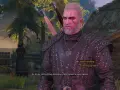 Geralt z Rivii w zbroi, w sercu lasu w Wiedźmin 3, rozmawia z kobietą.