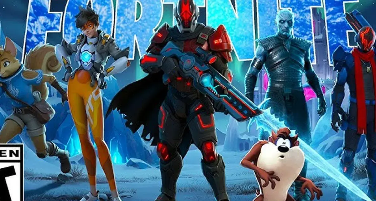 Postacie z Fortnite, w tym Tracer i Diabeł Tasmański, gotowe na nowy sezon.