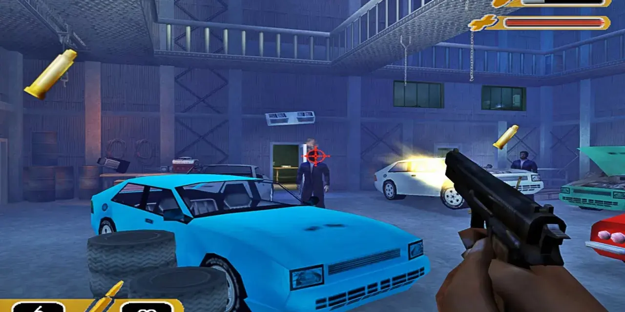Gra akcji z widokiem z pierwszej osoby. Czy gry z PS2 działają na PS4? W tej grze gracz celuje z pistoletu w garażu.
