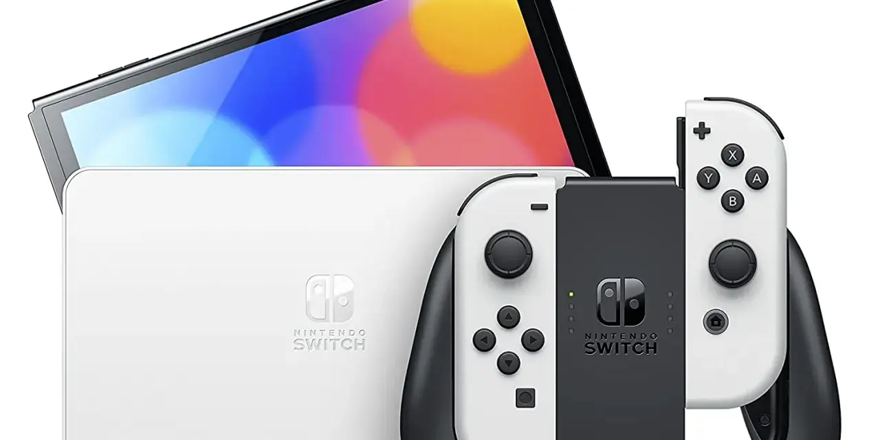 Biały Nintendo Switch z kolorowym ekranem i kontrolerami Joy-Con. Poznaj jego kompaktowe nintendo switch wymiary i możliwości.