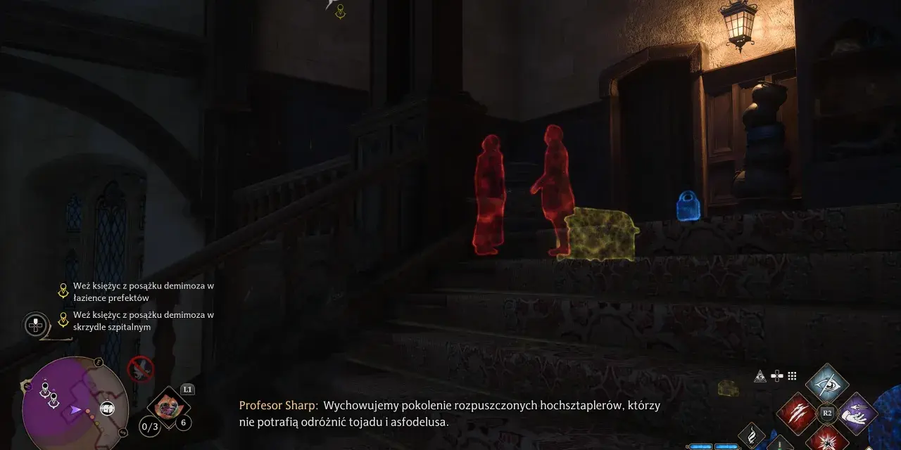 Hogwarts Legacy otwieranie zamków: dwaj widmowi prefekci stoją przy skrzyni, wskazując drogę do celu.