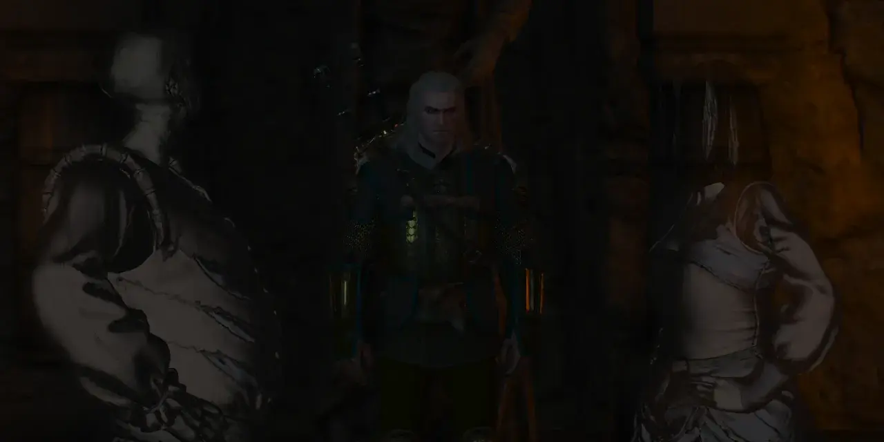 Geralt stoi między dwoma widmami, szukając wiecznego odpoczywania w Wiedźmin 3.