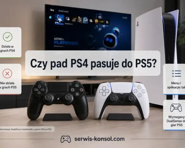 Czy pad od PS4 pasuje do PS5? Tak, ale tylko do gier z PS4. Do gier z PS5 potrzebny jest DualSense.