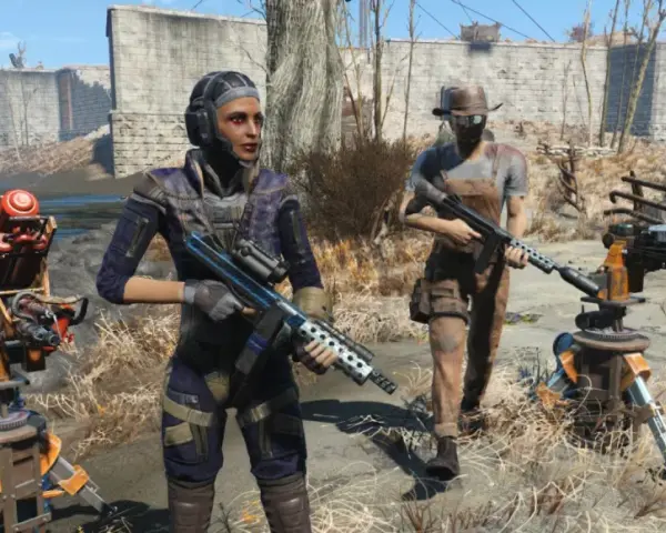Dwie postacie w postapokaliptycznym świecie, gotowe do walki. Czy to zapowiedź **fallout 5**?