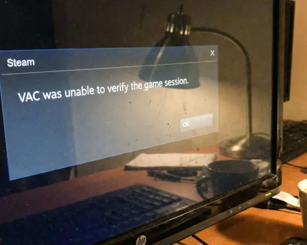 Komunikat na ekranie komputera: "Steam. VAC was unable to verify the game session.