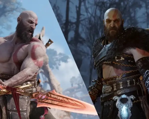 Kratos w zbroi i bez niej, gotowy do walki w God of War Ragnarök. Czy pojawi się w PS Plus?