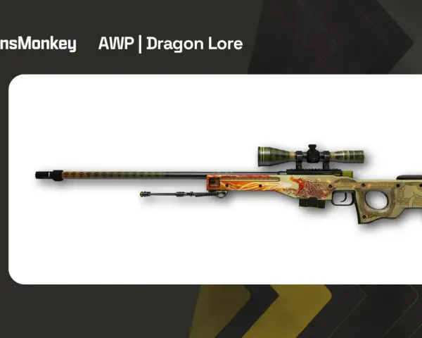 AWP | Dragon Lore, najdroższy skin w CS:GO, z motywem smoka i celownikiem.