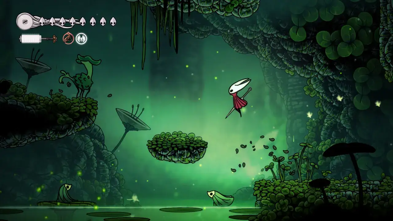 Hornet skacze w powietrzu, przygotowując się do walki. Wszyscy czekają na Hollow Knight Silksong premiera!
