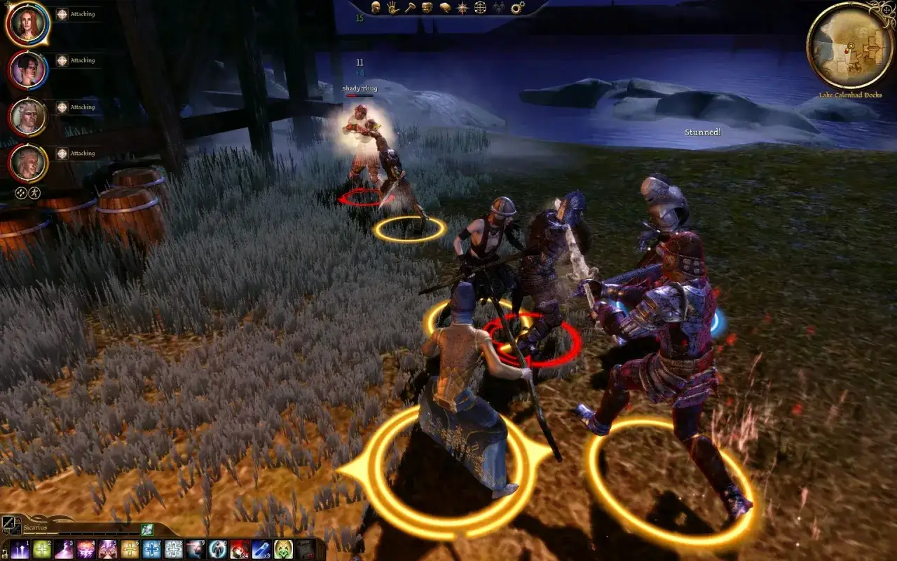 Bitwa w Dragon Age Origins. Gracze walczą z bandytami nad jeziorem. Poradnik do gry pomoże w taktyce.