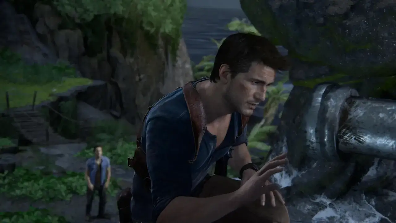 Nathan Drake w grze Uncharted na Nintendo Switch bada tajemnicze ruiny.