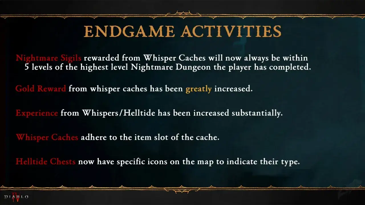 Diablo 4: Zmiany w endgame. Więcej złota i doświadczenia z zadań, ulepszone nagrody z koszmarów. Czas gry w Sanktuarium staje się bardziej opłacalny.