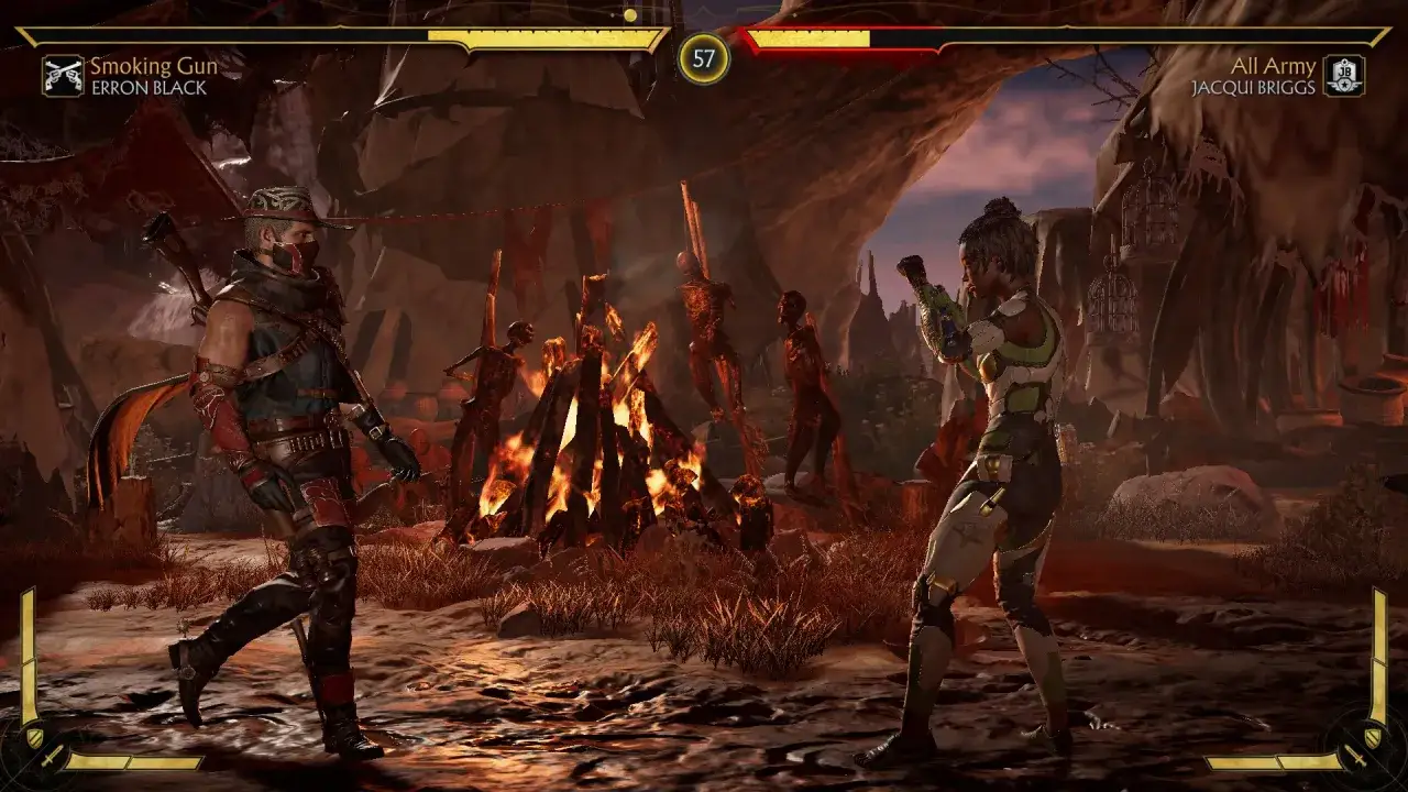 Erron Black i Jacqui Briggs walczą w Mortal Kombat 11, gotowi na starcie w ramach crossplay.