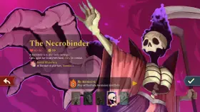 Postać z gry Slay the Spire 2: The Necrobinder, szkielet w szacie z kosą, gotowa do walki.