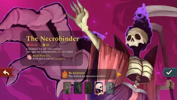 Postać z gry Slay the Spire 2: The Necrobinder, szkielet w szacie z kosą, gotowa do walki.