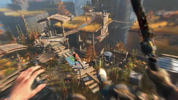 Gracz w grze Dying Light 2 na Nintendo Switch skacze między budynkami.