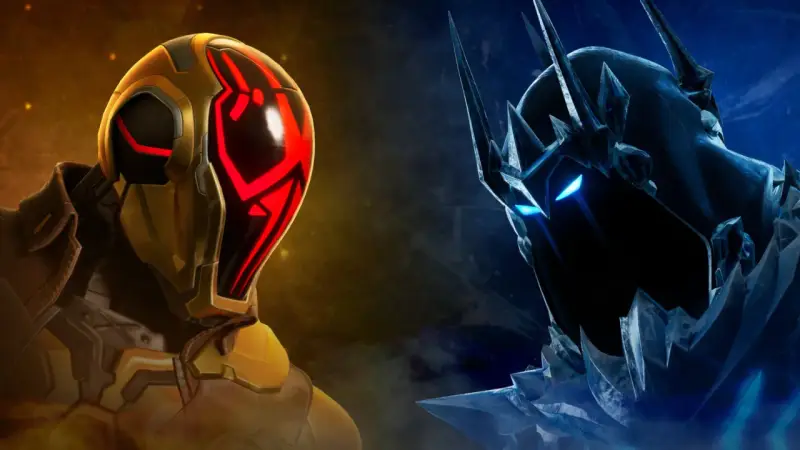 Dwóch wrogów z Fortnite, jeden w żółtym pancerzu z czerwonymi akcentami, drugi w lodowej zbroi z niebieskimi oczami. Gra ma już wiele lat, a jej bohaterowie wciąż walczą.